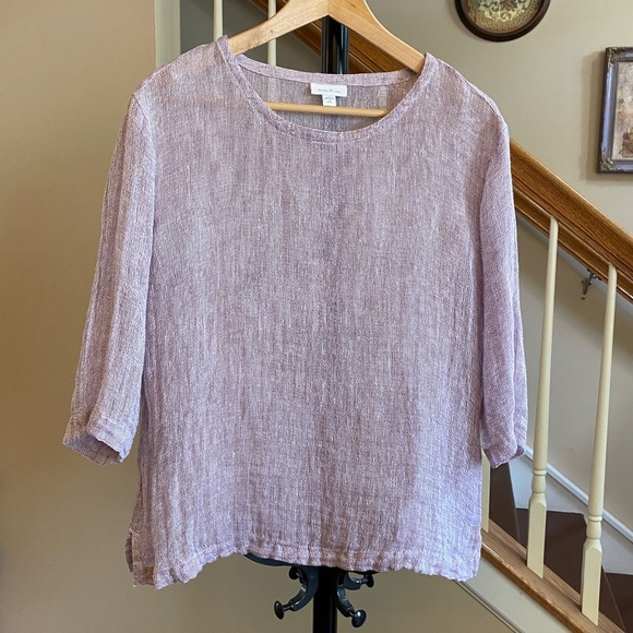 J. Jill Women's PureJill 100% Linen 3/4 Sleeve Boho Sheer Top Size Small - Picture 1 of 13